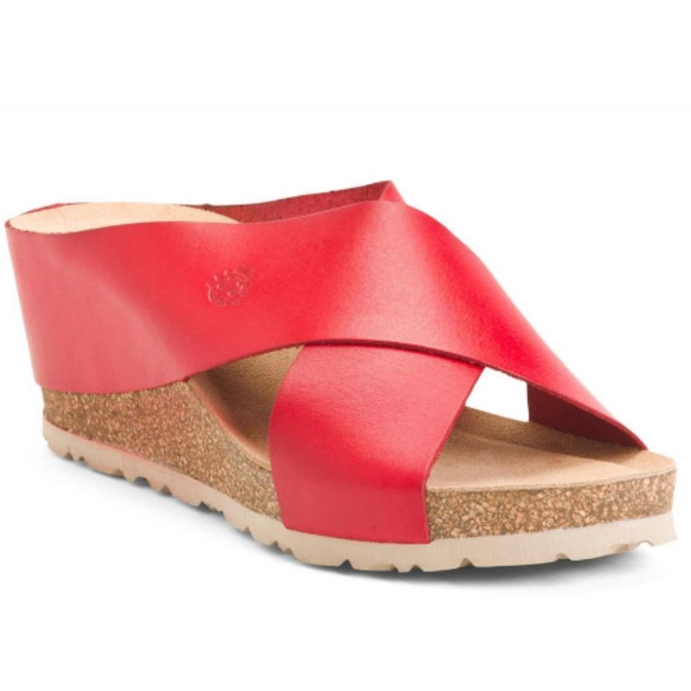 Yokono Sandals Womens Red Made in Spain Leather Cross Band Wedge Sandals size 7